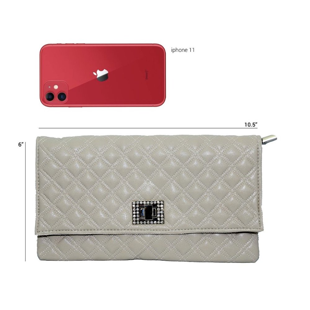 Grey Cocobella Quilted Envelope Clutch | Evening Handbag | Purse